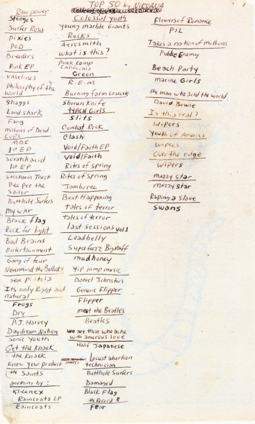 Kurt Cobain's top 50 albums list